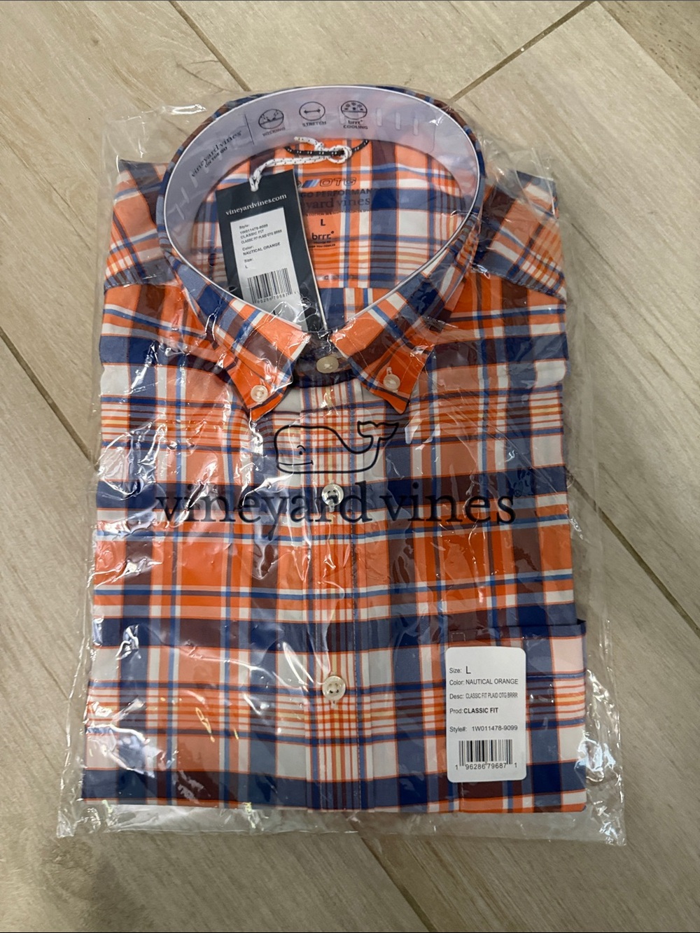 Vineyard Vines Nautical Orange and Navy Plaid Button-Down Shirt